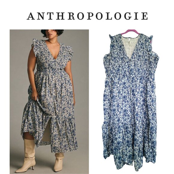 The Peregrine Dress - Anthropologie Blue Floral Maxi Dress - Plus Size 3X - Picture 1 of 16